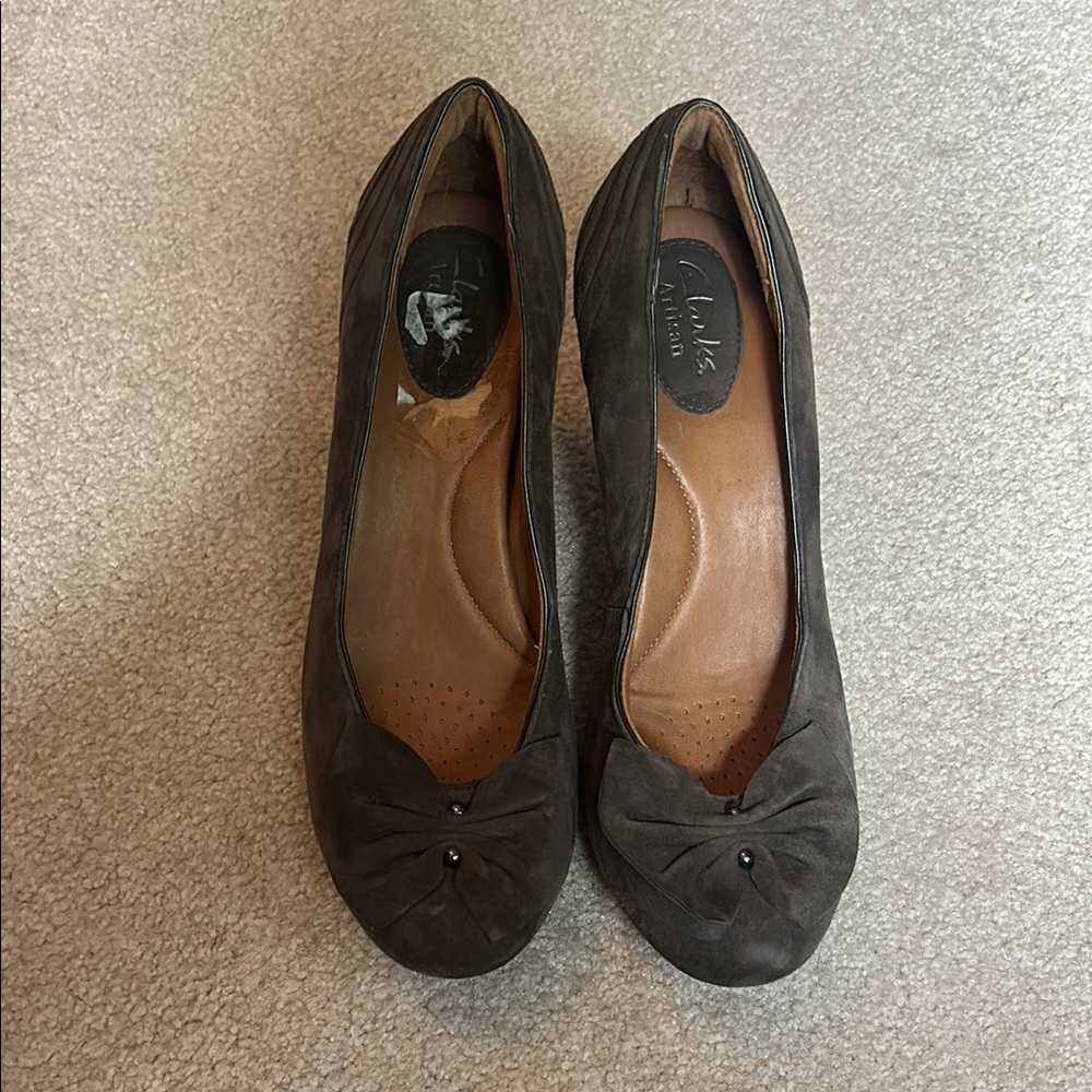 Clarks Brown Suede Heels